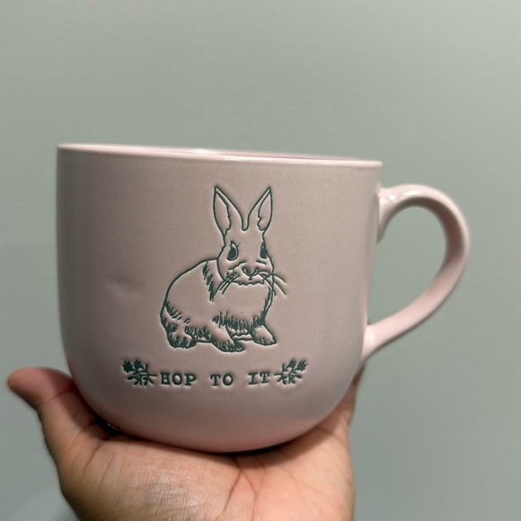 Other - New Hop To It Easter Mug Coffee Tea Rabbit Pink Gray Flower